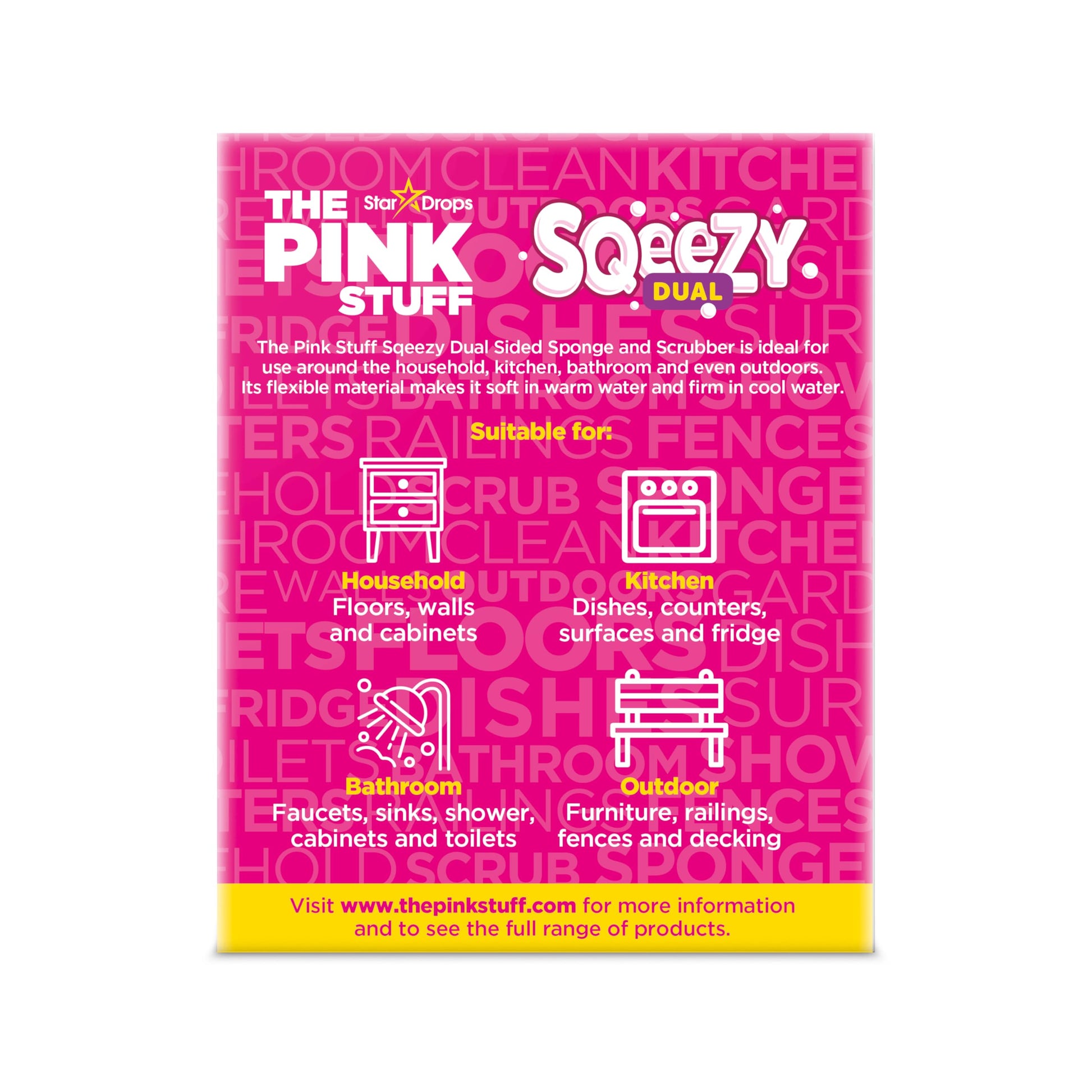 The Pink Stuff Sqeezy Dual sponge uses - household, kitchen, bathroom, outdoor