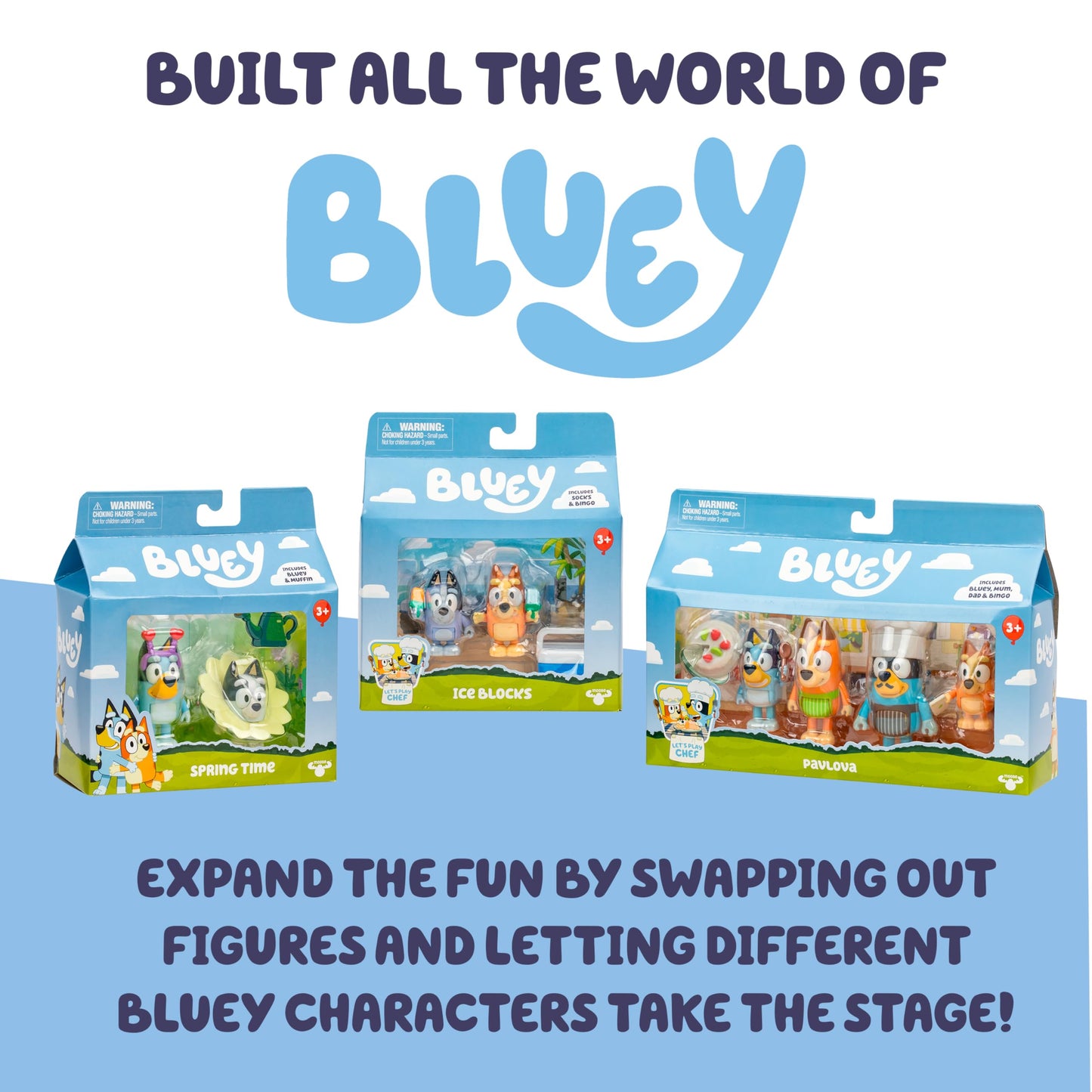 Bluey Figure 4-Packs, Halloween, 2.5 Inch Poseable Figures of Bluey, Bingo, Chloe and Lucky Dressed In Halloween Costumes, With Accessories