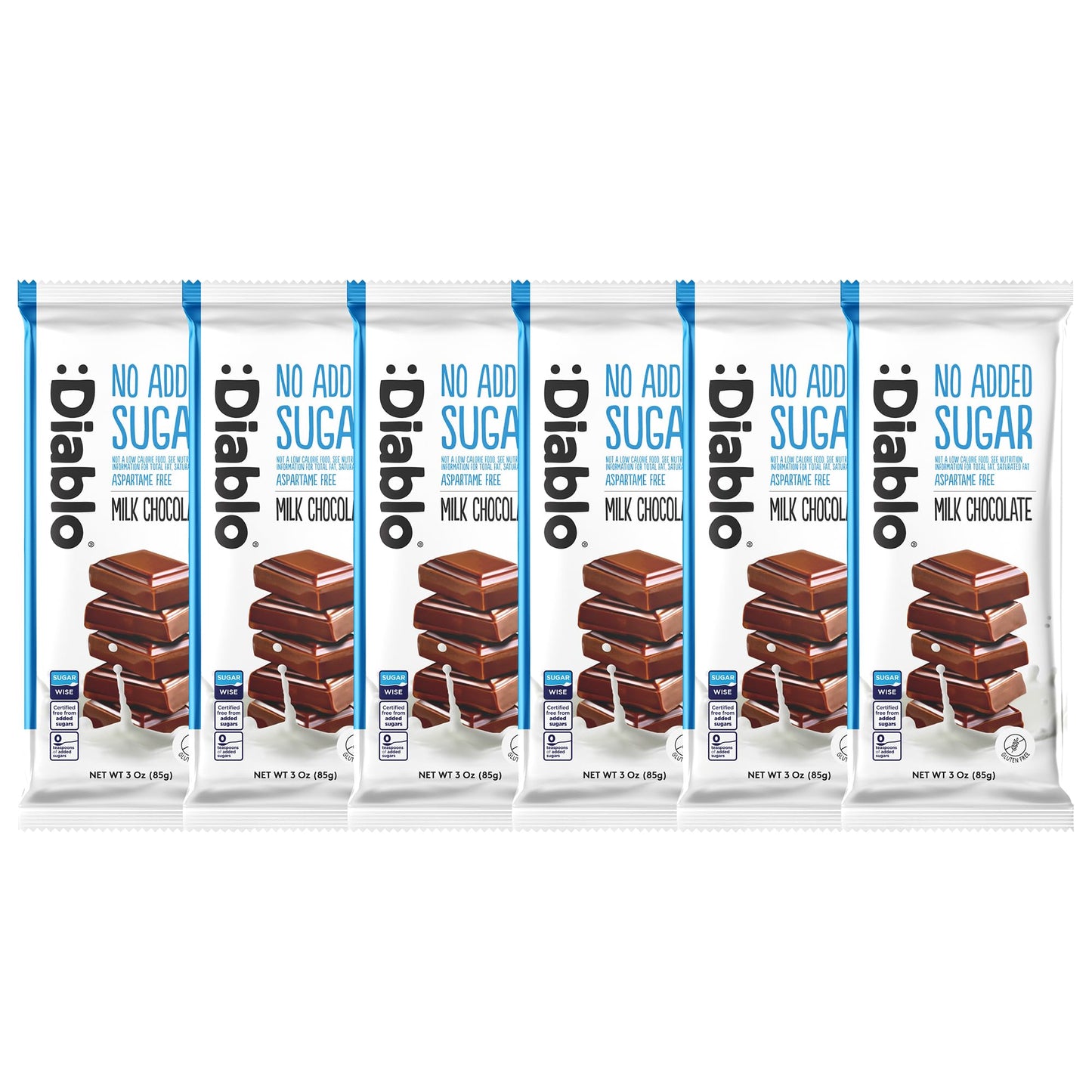 Diablo No Added Sugar Milk Chocolate Bar – Maltitol Sweetened, Low Carb & Gluten-Free Treat, Ideal Snack for All – Celebrate Any Occasion, Birthdays, Valentine’s, Anniversary – 85g, 6 Packs