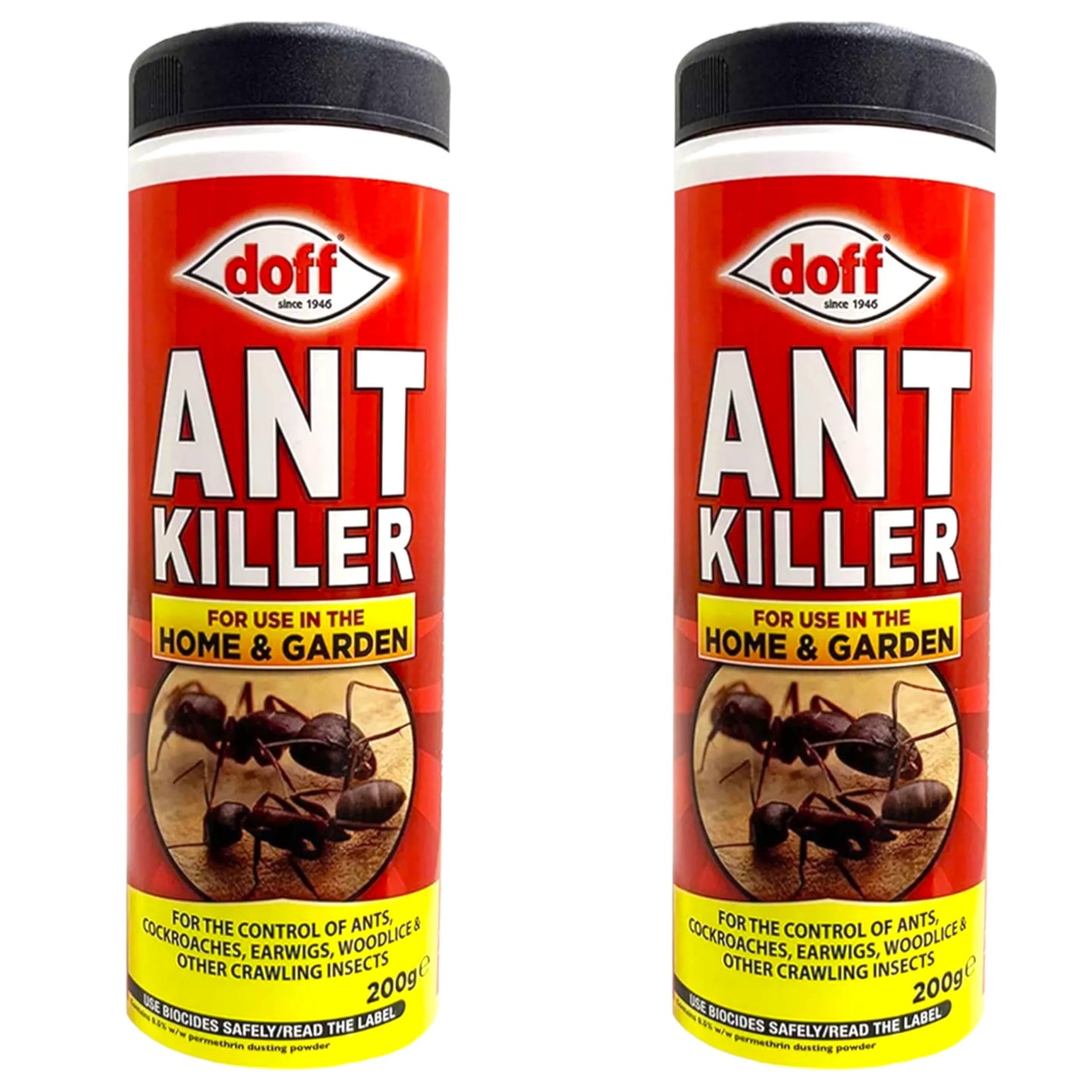 Doff Ant Killer Powder for Indoor and Outdoor Use: Strong for Lawns, Home, Garden - Kill Ants, Silverfish Cockroaches, Woodlice, Earwigs, Other Crawling Insects - 200g (2 Bottles)
