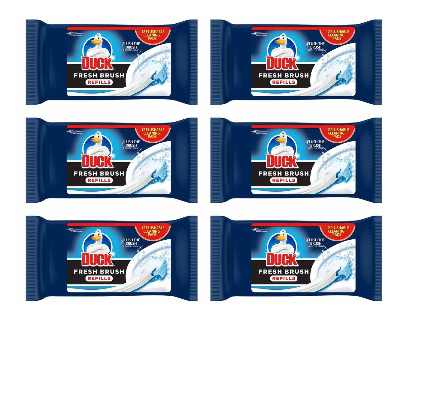 6X Duck Fresh Brush Refills (6 Packs, 72 Flushable Cleaning Pads)- Biodegradable- Duck Toilet Bowl Cleaner