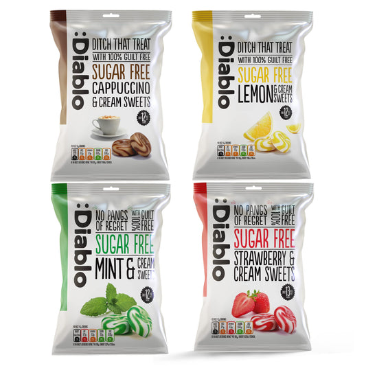 Diablo Sugar-Free Candy Variety Pack - Healthy Sweets Sweetened with Maltitol, Sugar-Free Treats for All Occasions, Ideal for Gift Boxes, Mother’s Day & Father’s Day – 75g Each, 4 Packs