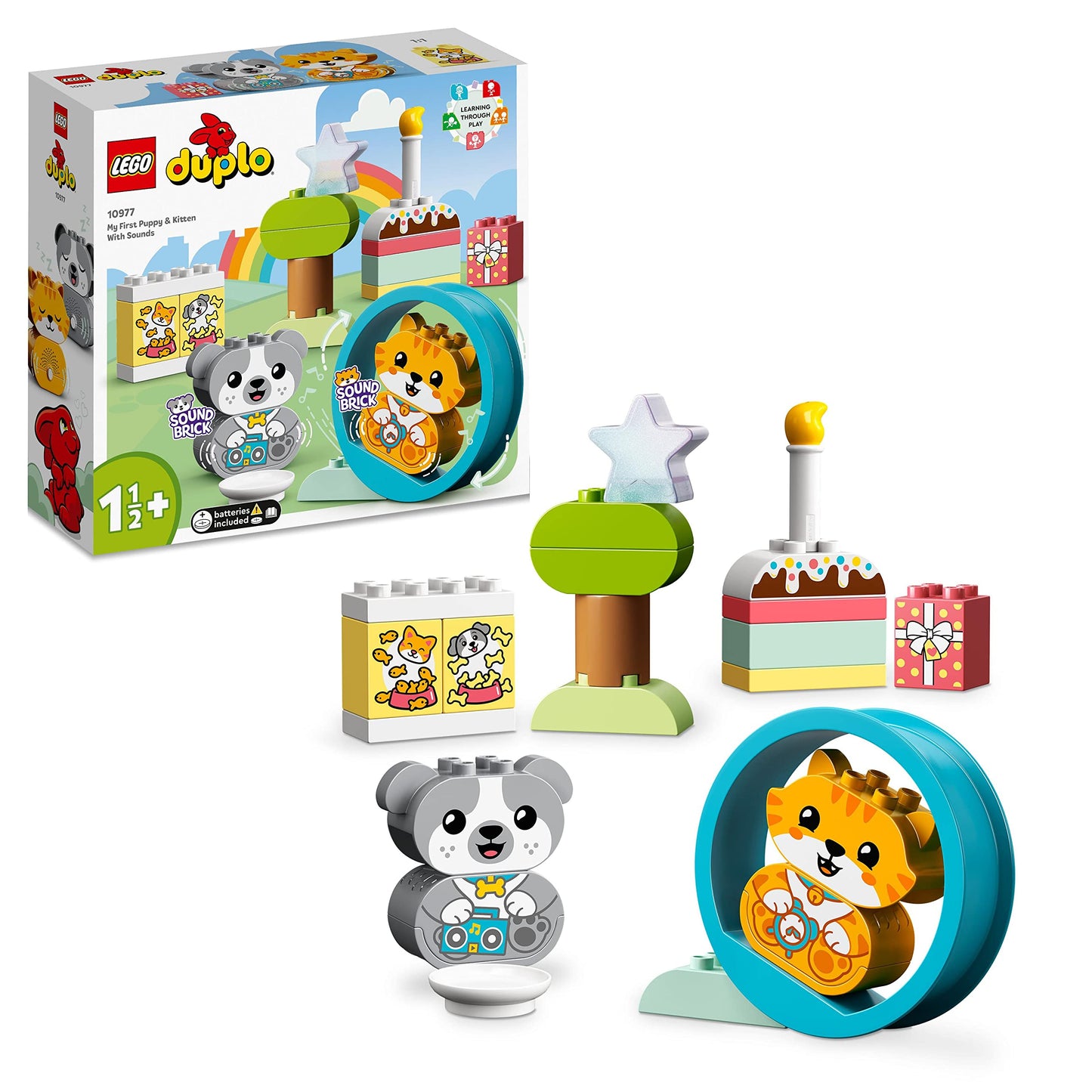 LEGO 10977 DUPLO My First Puppy & Kitten With Sounds Pet Animal Toys for Toddlers 1 .5-3 Years Old, Early Development Set with Large Bricks