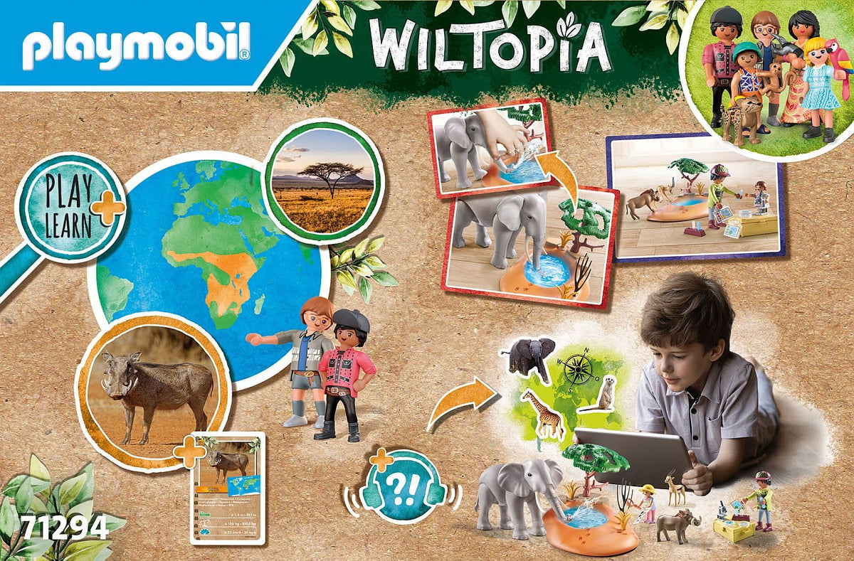 Playmobil 71294 Wiltopia Elephant at the Waterhole, exciting safari with animal learning effect, educational toy, sustainable, fun imaginative role-play, playsets suitable for children ages 4+
