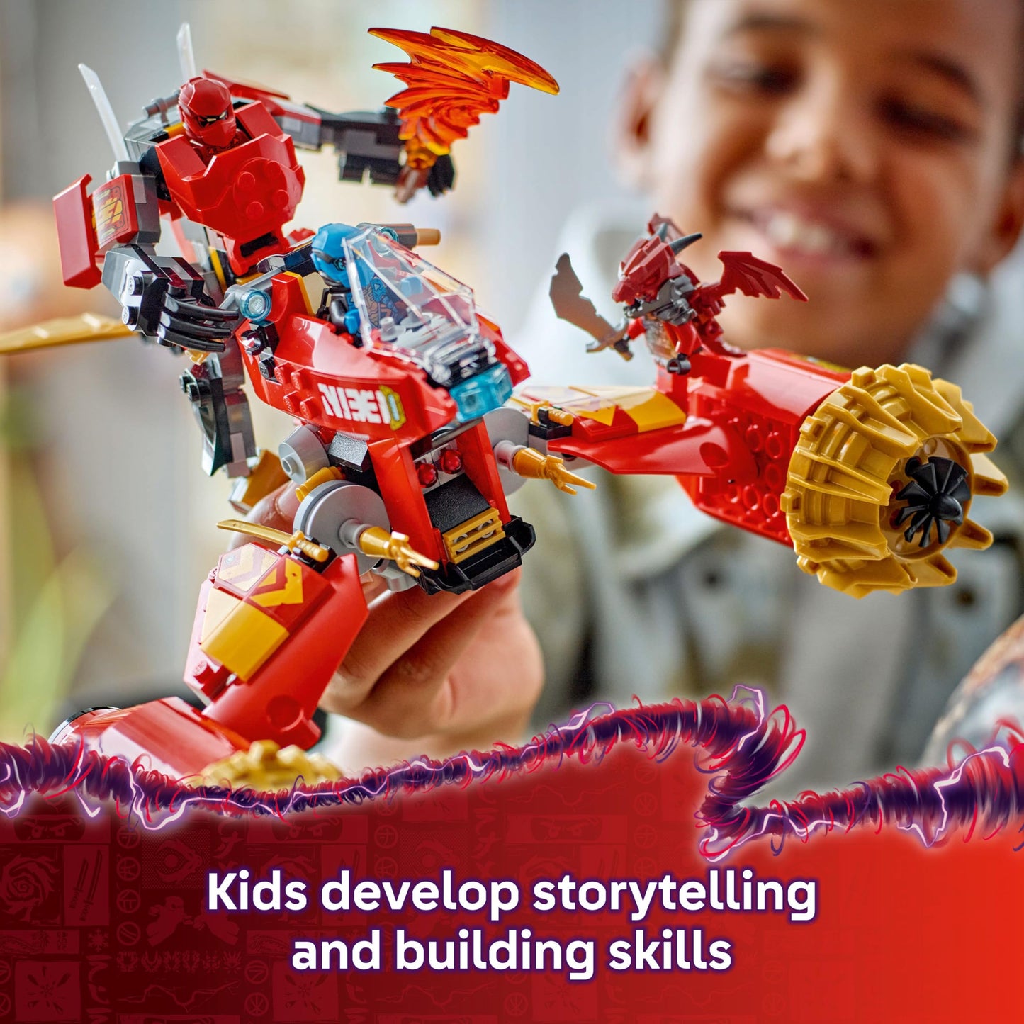 LEGO NINJAGO Kai’s Mech Storm Rider - Ninja Toy with a Flying Motorbike, Action Figure & 3 Minifigures - Birthday Gift Idea for 7 Plus Year Old Boys, Girls and Dragons Rising Fans 71830