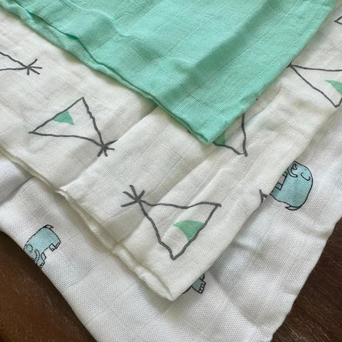 Alimos Organic Bamboo and Cotton Muslin Cloths - Soft and Gentle Baby Swaddle Blankets - Multi-Purpose Burp Cloths and Nursing Covers