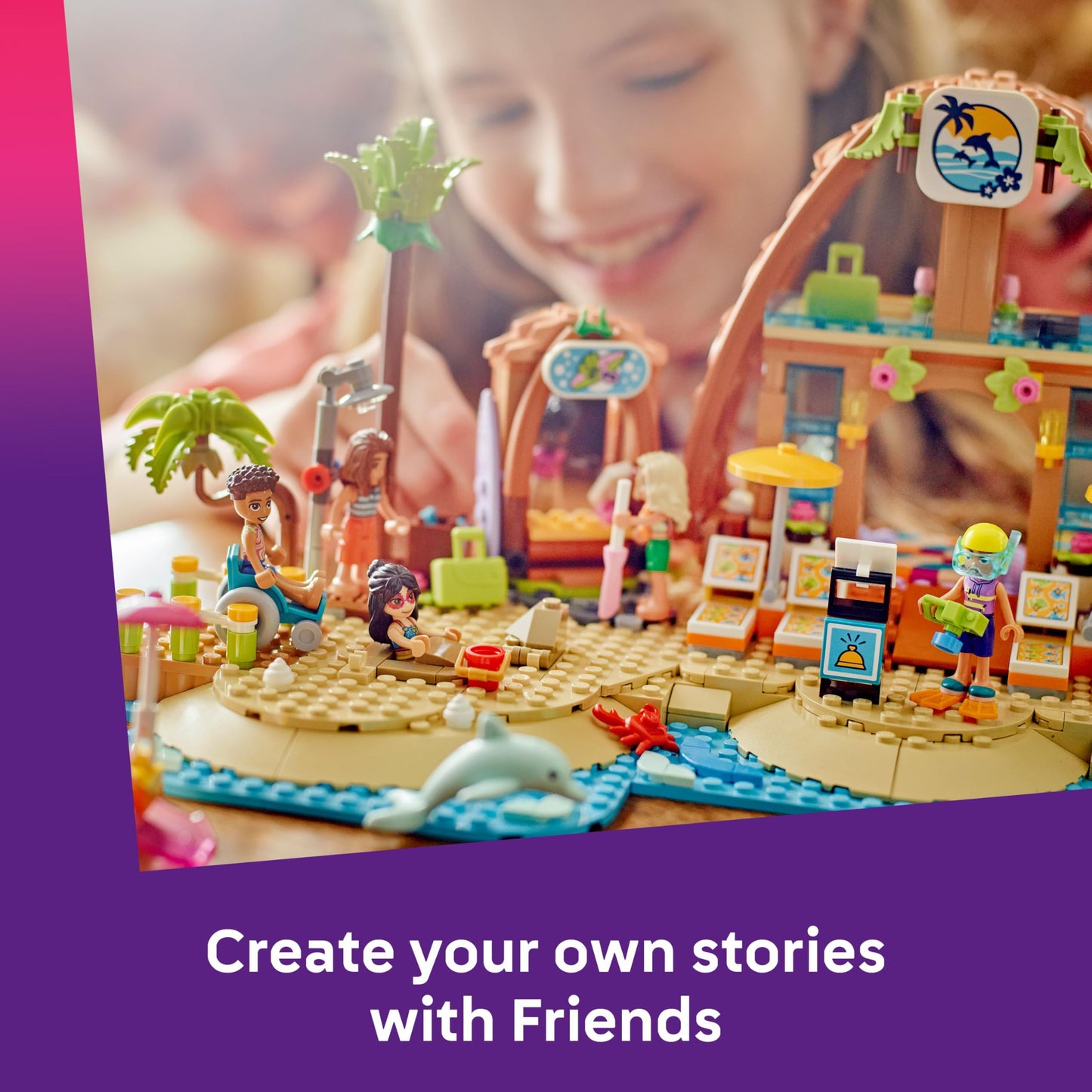 LEGO Friends Family Holiday Beach Resort Toy with 6 Mini Dolls, plus Turtle & Dolphin Animal Figures, an Ice Cream Stand and Accessories - Creative Birthday Gift for 8+ Year Old Girls - 42673