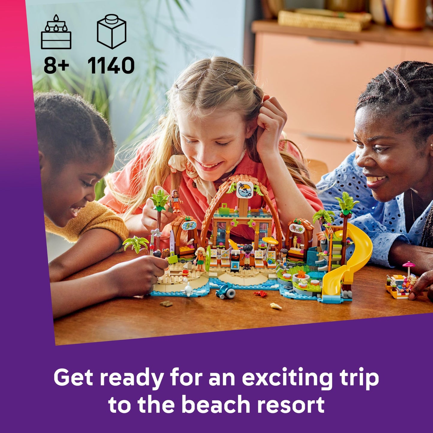 LEGO Friends Family Holiday Beach Resort Toy with 6 Mini Dolls, plus Turtle & Dolphin Animal Figures, an Ice Cream Stand and Accessories - Creative Birthday Gift for 8+ Year Old Girls - 42673
