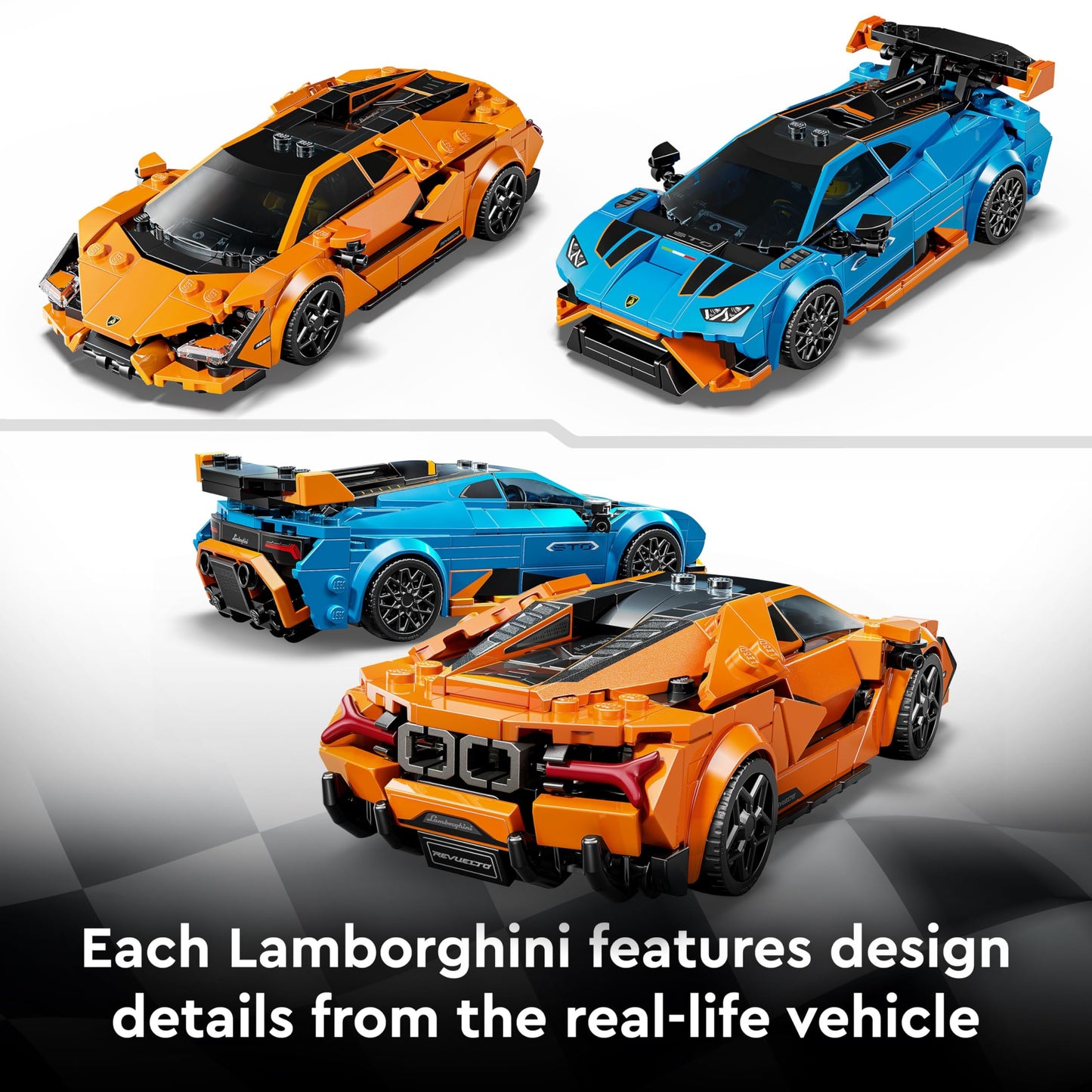 LEGO Speed Champions Lamborghini Revuelto & Huracán STO - Toy Race Cars Model Kit incl. 2 Driver Minifigures - Birthday Gift for 10+ Year Old Boys - 77238
