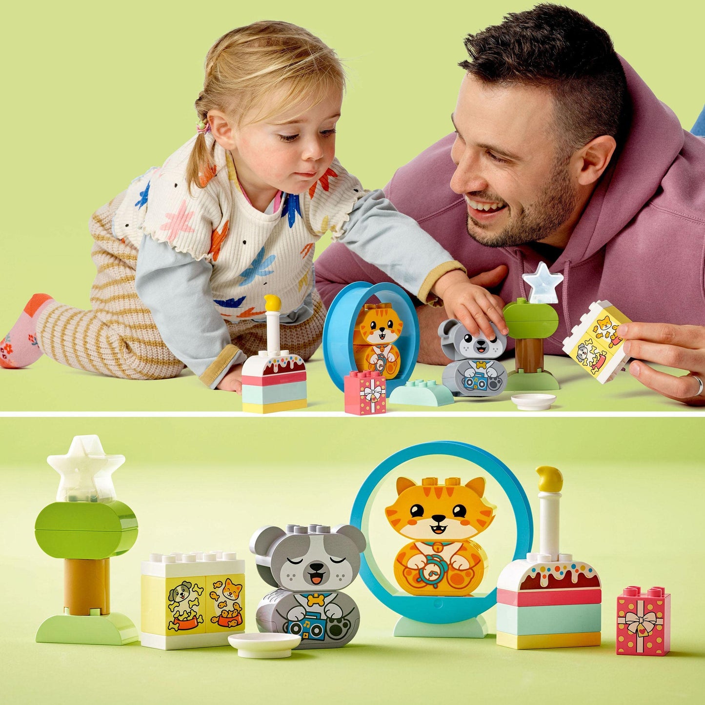 LEGO 10977 DUPLO My First Puppy & Kitten With Sounds Pet Animal Toys for Toddlers 1 .5-3 Years Old, Early Development Set with Large Bricks