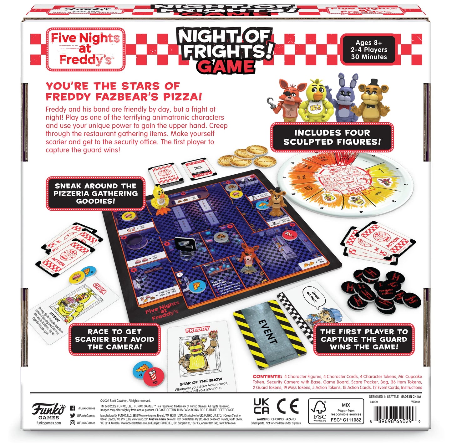 FUNKO GAMES Five Nights at Freddy's Night of Frights - Survival Strategy Board Game Including 4 Original FNAF Character Figures - For 2 to 4 Players Ages 8+