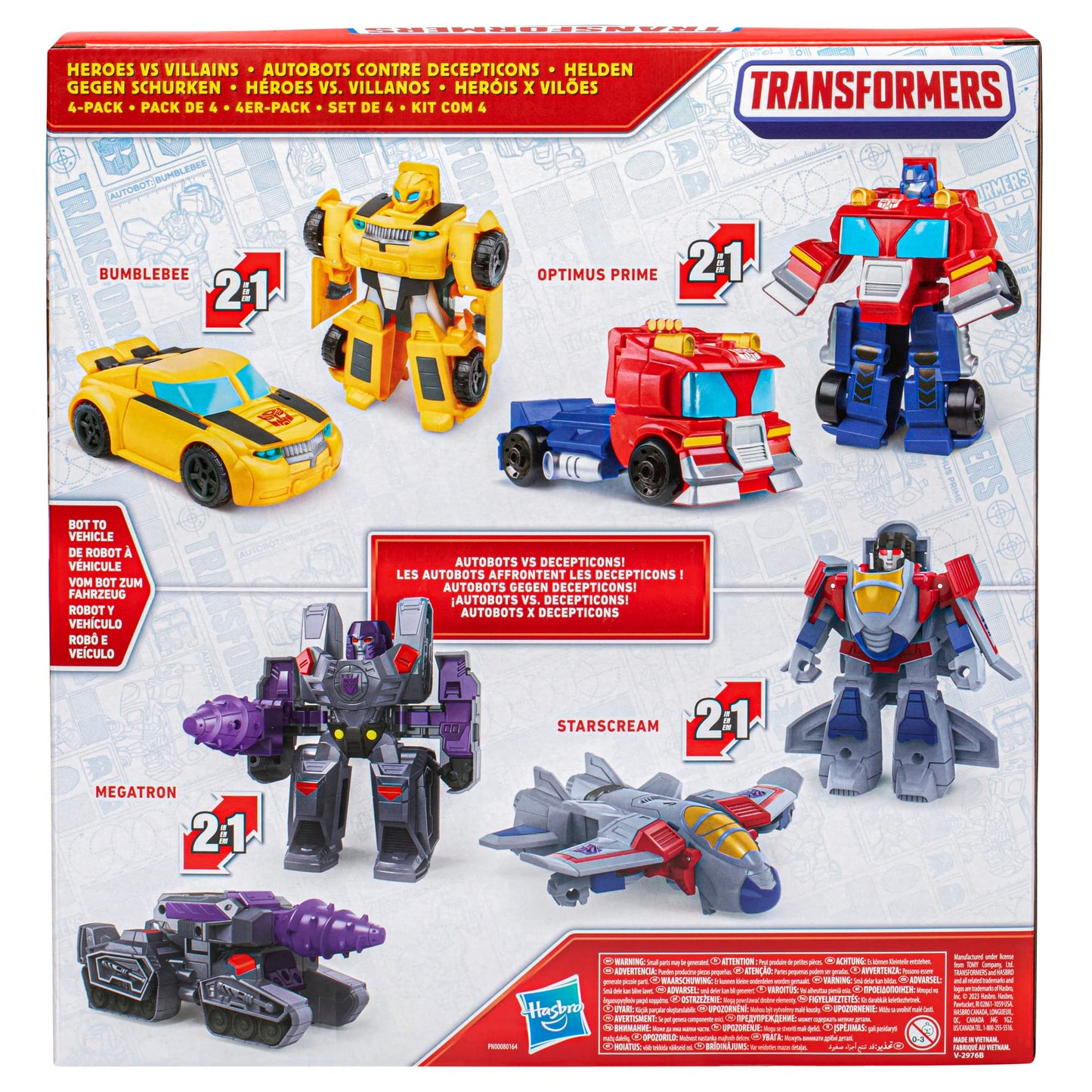 Transformers Toys Heroes vs Villains 4-Pack, Autobot and Decepticon 11-cm Action Figures, Preschool Robot Toys for Children Aged 3 and Up