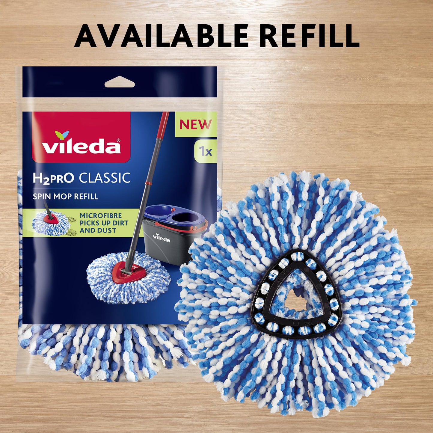 Vileda H2PrO Spin Mop System - Separates Clean and Dirty Water - Effortless Wringing - Microfibre Cleaning - Easy Assembly - Ergonomic Design - Formerly Known as Vileda RinseClean