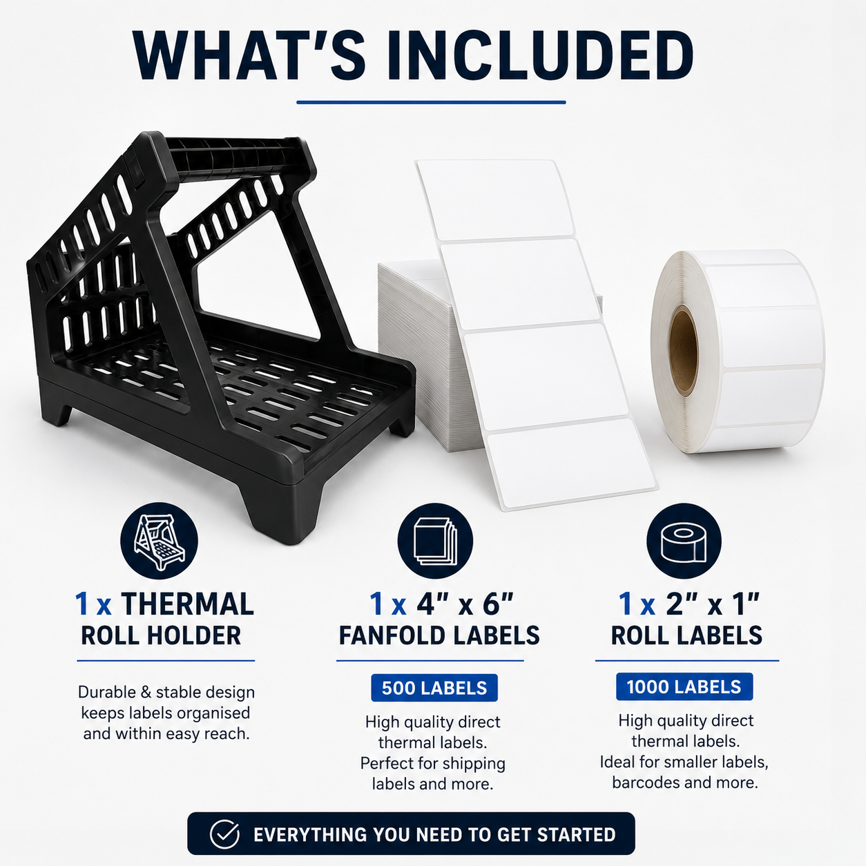 Thermal Label Holder Bundle with 500 6x4 and 1000 2x1 Labels