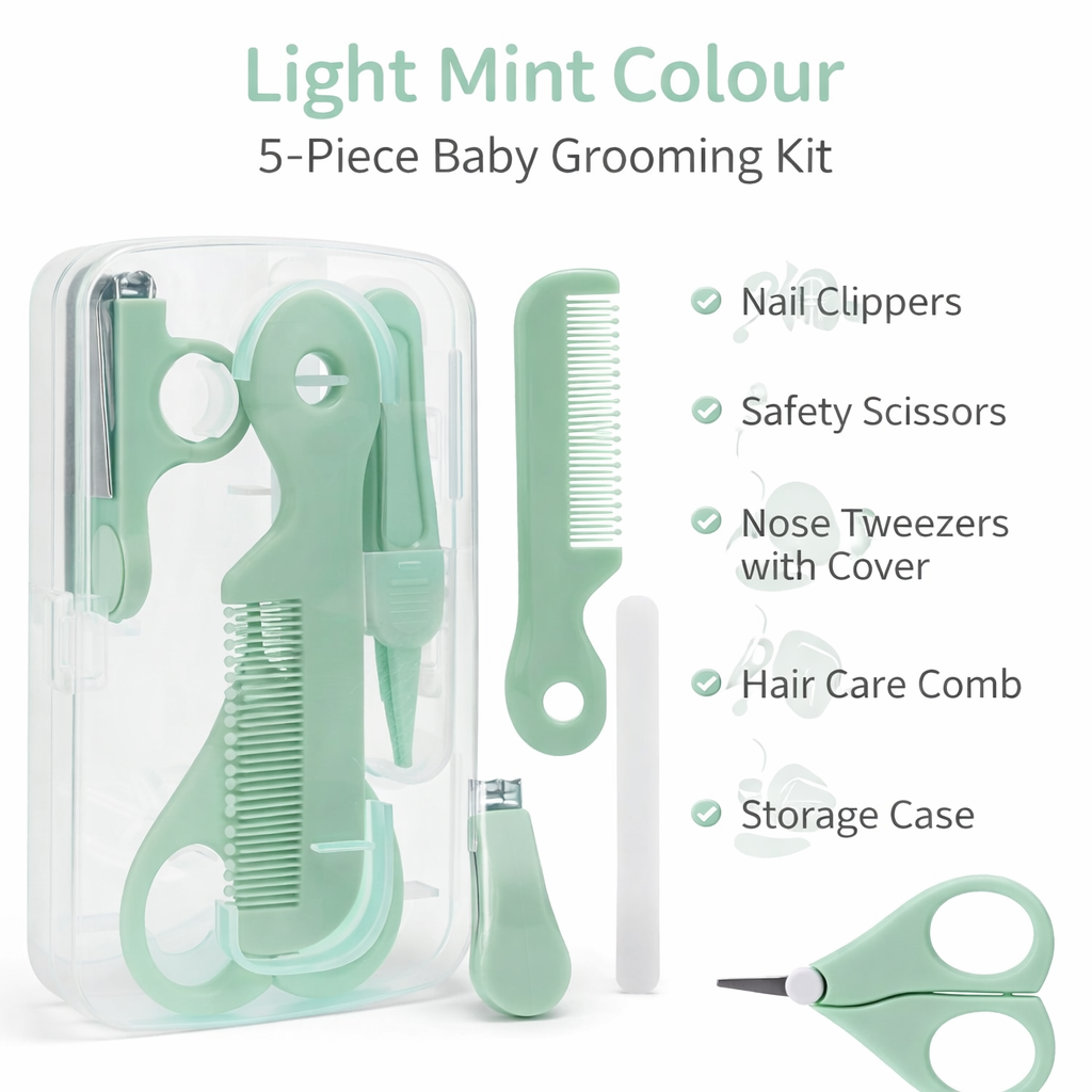 Alimos Infant Nail Supplies 5-Piece Set Newborn Booger Clip Daily Care Nail Clippers Scissors Hair Care Comb