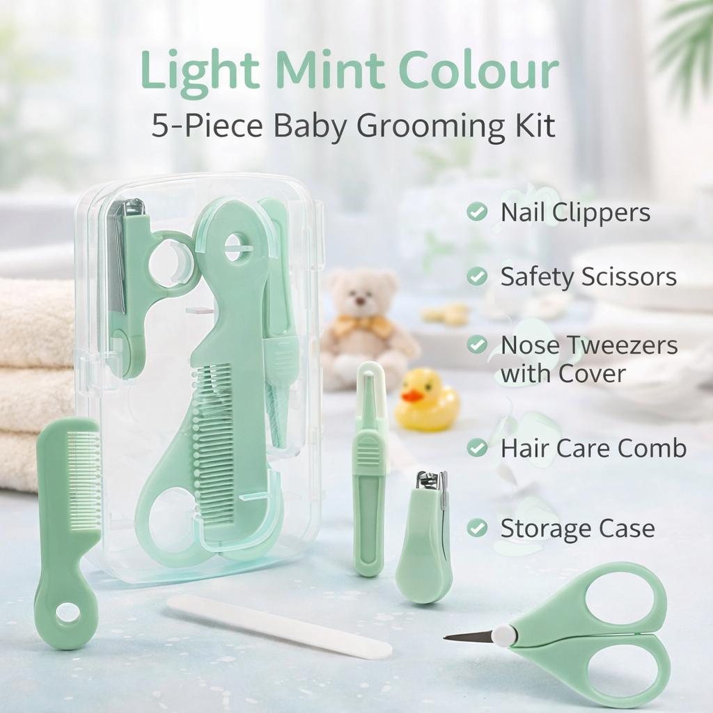 Alimos Infant Nail Supplies 5-Piece Set Newborn Booger Clip Daily Care Nail Clippers Scissors Hair Care Comb