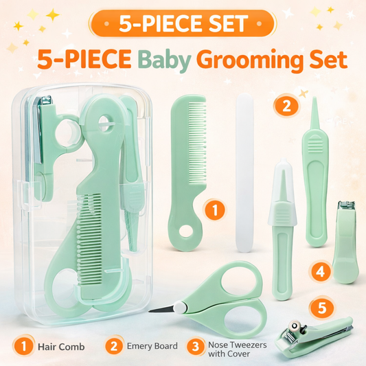 Alimos Infant Nail Supplies 5-Piece Set Newborn Booger Clip Daily Care Nail Clippers Scissors Hair Care Comb