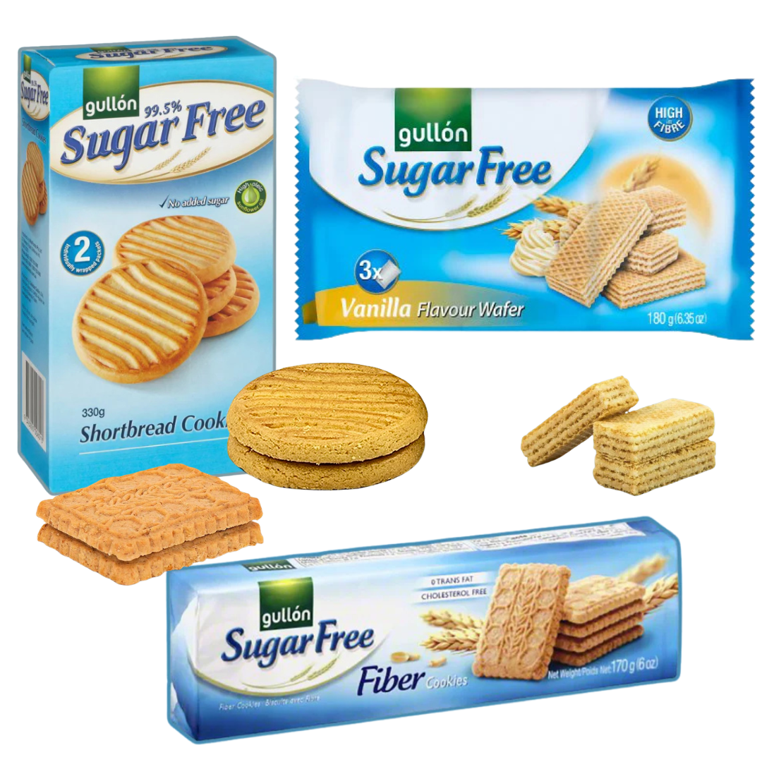 Gullon Sugar Free Biscuit Snack Gift Box (Vanilla Wafer, Fibre, Shortbread (3 Pack))