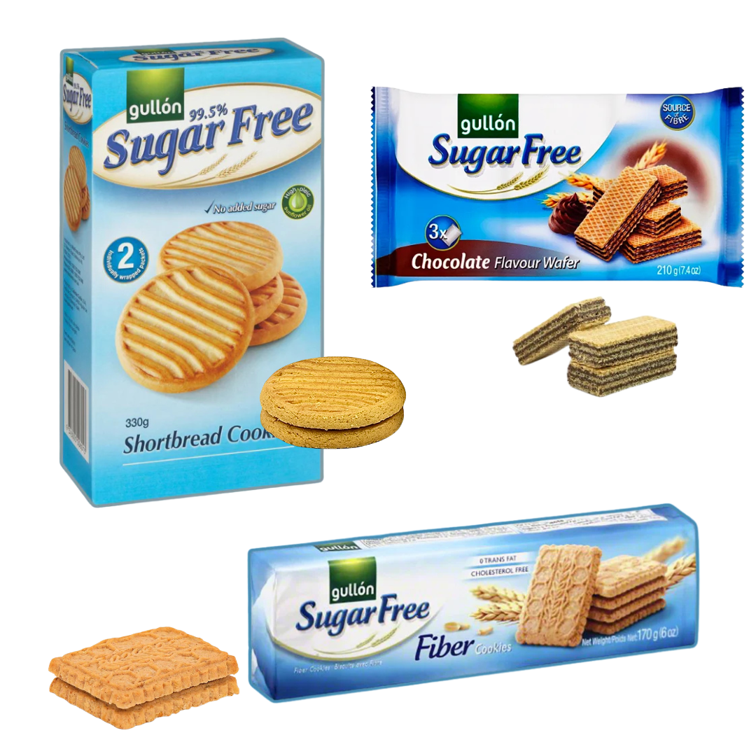 Gullon Sugar Free Biscuit Snack Gift Box (Chocolate Wafers, Fibre, Shortbread (3 Pack))