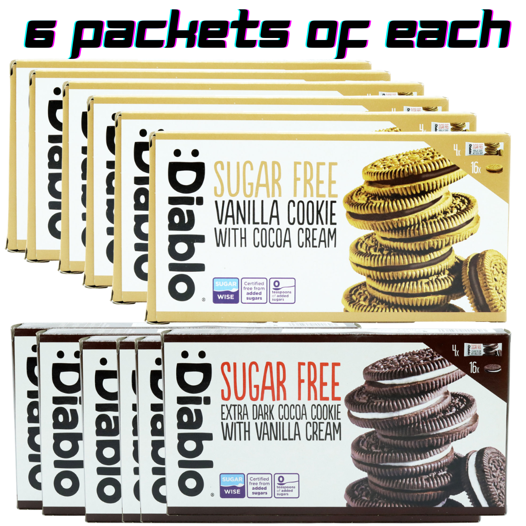 DIABLO SUGAR COOKIES BUNDLE DARK COCOA WITH VANILLA CREAM + VANILLA WITH COCOA CREAM ( 6 OF EACH )